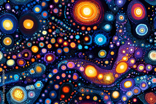 Seamless tiling of vibrant dots and circles in colorful abstract art photo