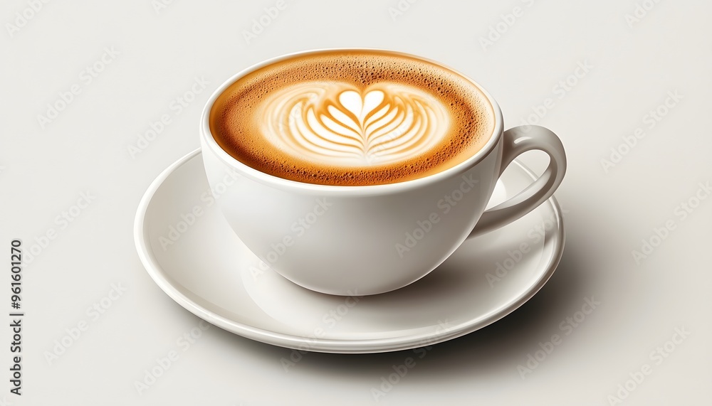 Realistic Illustration of a Cup of Cappuccino with Latte Art Realistic Illustration of a Cup of Cappuccino with Latte Art