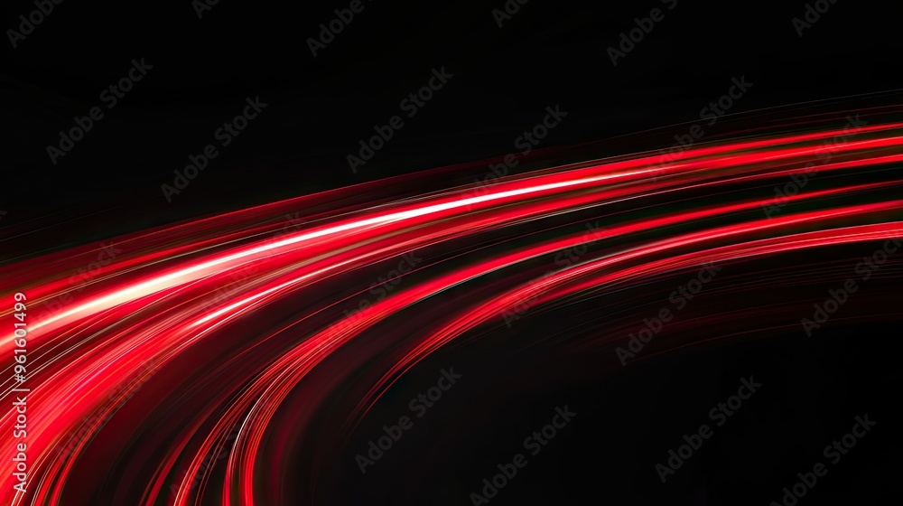 Vibrant red light trails curving rapidly on a black background, emphasizing speed and dynamic motion in a modern vector design. - Vibrant red light trails curving rapidly on a black background, emphasizing speed and dynamic motion in a modern vector design. -