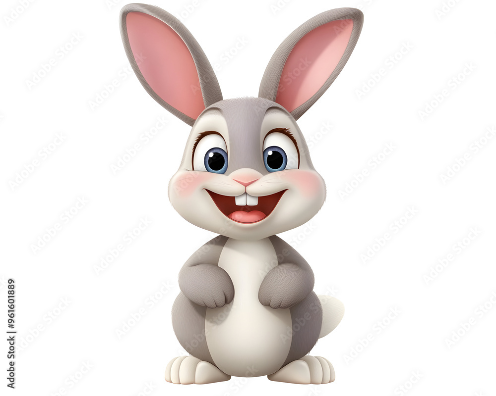 Happy Bunny Cartoon with Big Ears, Isolated on a Transparent PNG Background Happy Bunny Cartoon with Big Ears, Isolated on a Transparent PNG Background