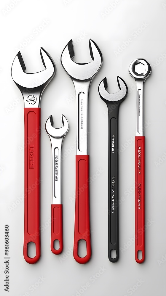 Five Wrenches With Red and Black Handles - Realistic 3D Image Five Wrenches With Red and Black Handles - Realistic 3D Image