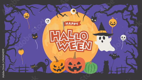 ハロウィン　かわいいオバケたち（フルHD 16:9サイズ）