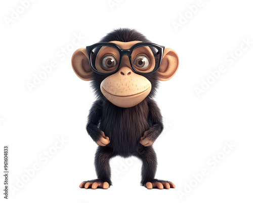 NFT Monkey with Glasses in a Trendy Cartoon Style, Isolated on a Transparent PNG Background    photo