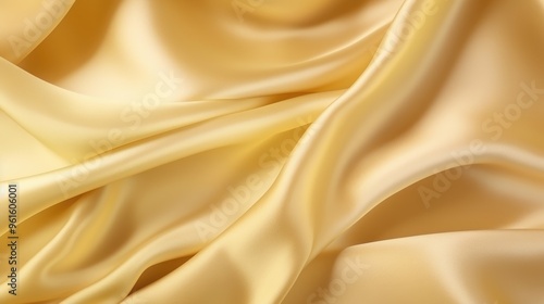 A smooth, luxurious golden silk fabric drapes elegantly, creating soft folds and ripples.