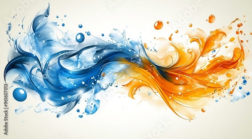 Vibrant abstract design of swirling blue and orange colors