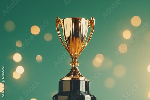 Golden Trophy on a Teal Background