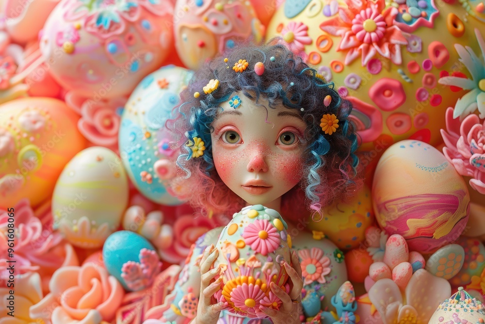 Fototapeta premium Creating beautiful, colorful decorations at a joyful Easter crafting workshop