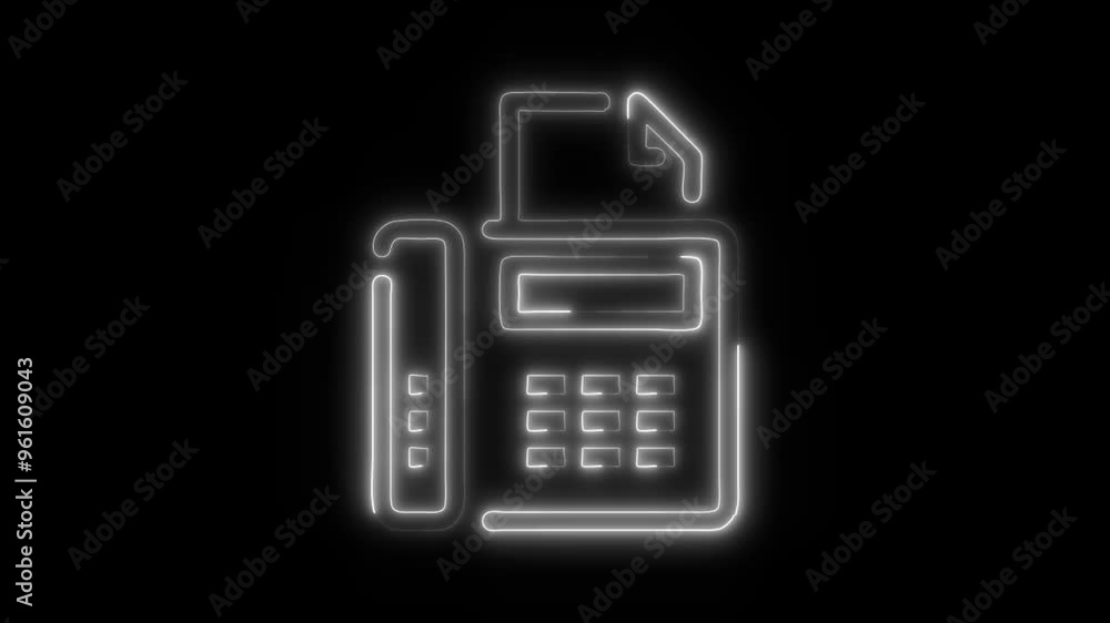 Neon Fax Machine Icon Video HD - Glowing Office Communication Symbol with Document Transmission on Black Background Animation Neon Fax Machine Icon Video HD - Glowing Office Communication Symbol with Document Transmission on Black Background Animation