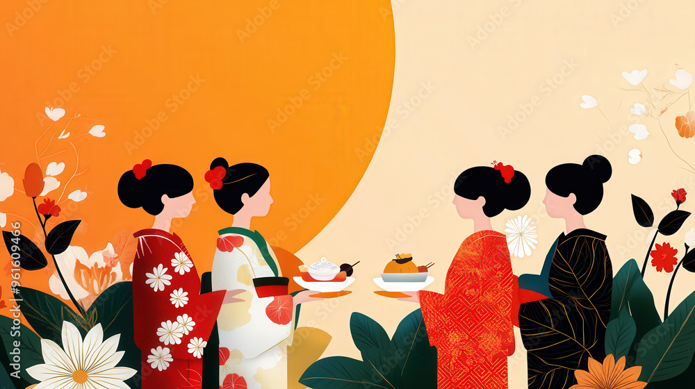 Obraz premium Thanksgiving celebration in a Japanese tea house