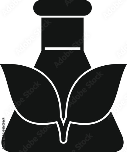 Black glyph icon for a laboratory flask growing green leaves