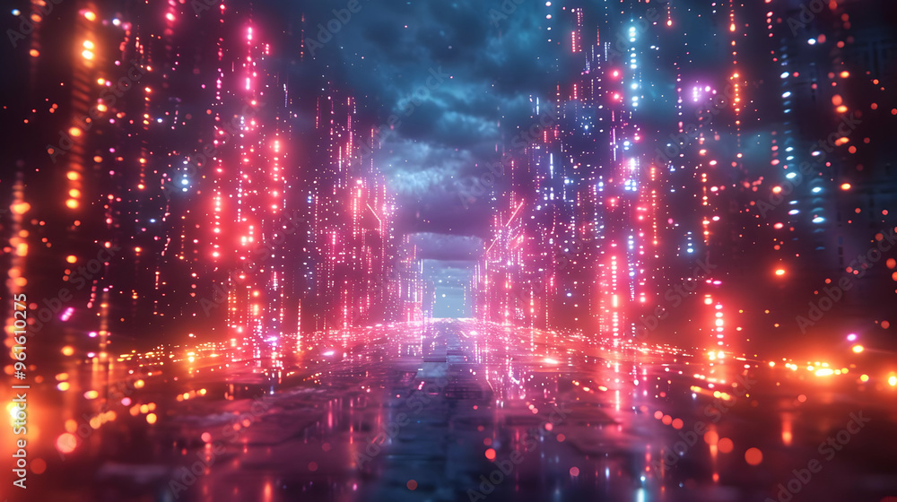Abstract 3D Neon Cityscape - Nighttime Futuristic City with Glowing Lights Abstract 3D Neon Cityscape - Nighttime Futuristic City with Glowing Lights