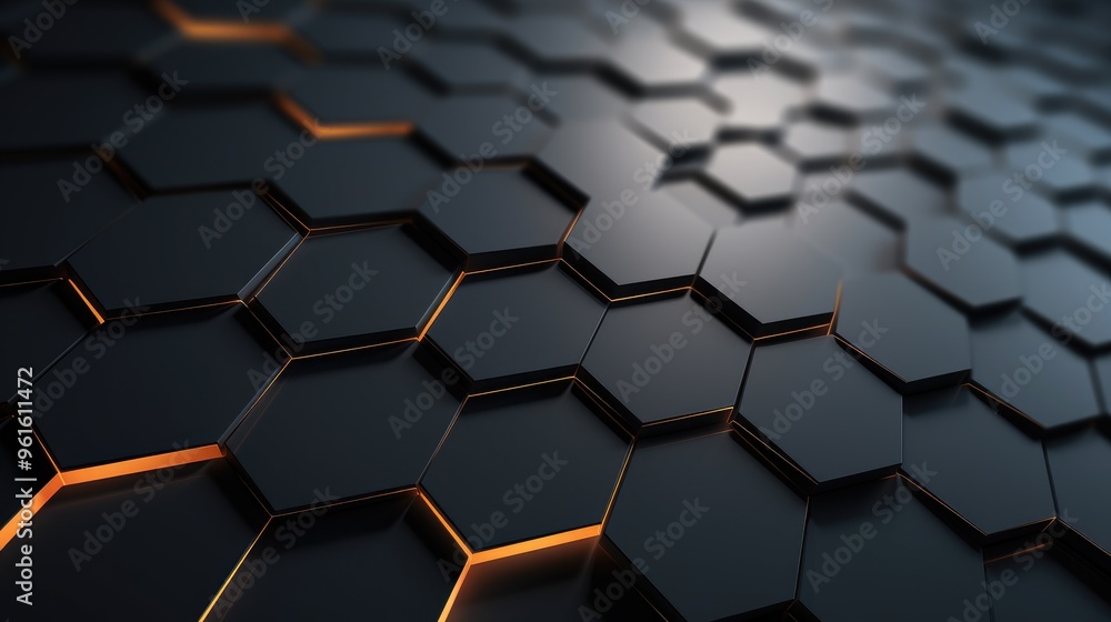 A close-up of a black honeycomb pattern with glowing orange edges. The abstract design creates a futuristic and modern feel. A close-up of a black honeycomb pattern with glowing orange edges. The abstract design creates a futuristic and modern feel.