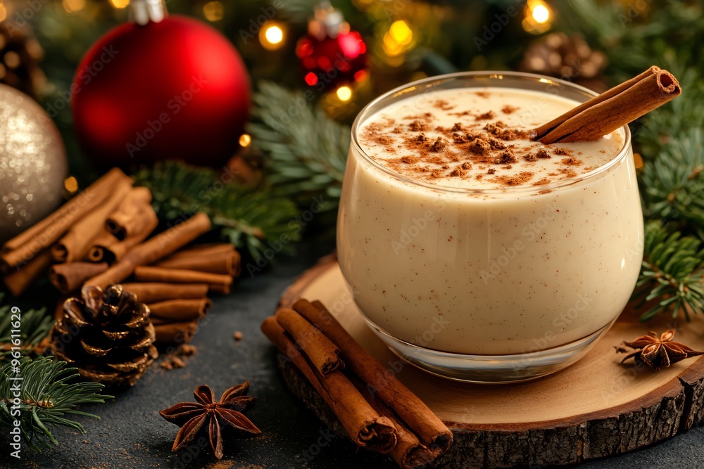 Eggnog with Cinnamon Stick and Star Anise for Festive Holiday Eggnog with Cinnamon Stick and Star Anise for Festive Holiday