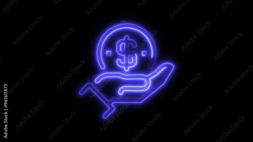 Neon Money Icon Video HD - Glowing Dollar Sign in Hand Symbol with Financial Animation on Black Background Display for Economy and Finance Neon Money Icon Video HD - Glowing Dollar Sign in Hand Symbol with Financial Animation on Black Background Display for Economy and Finance