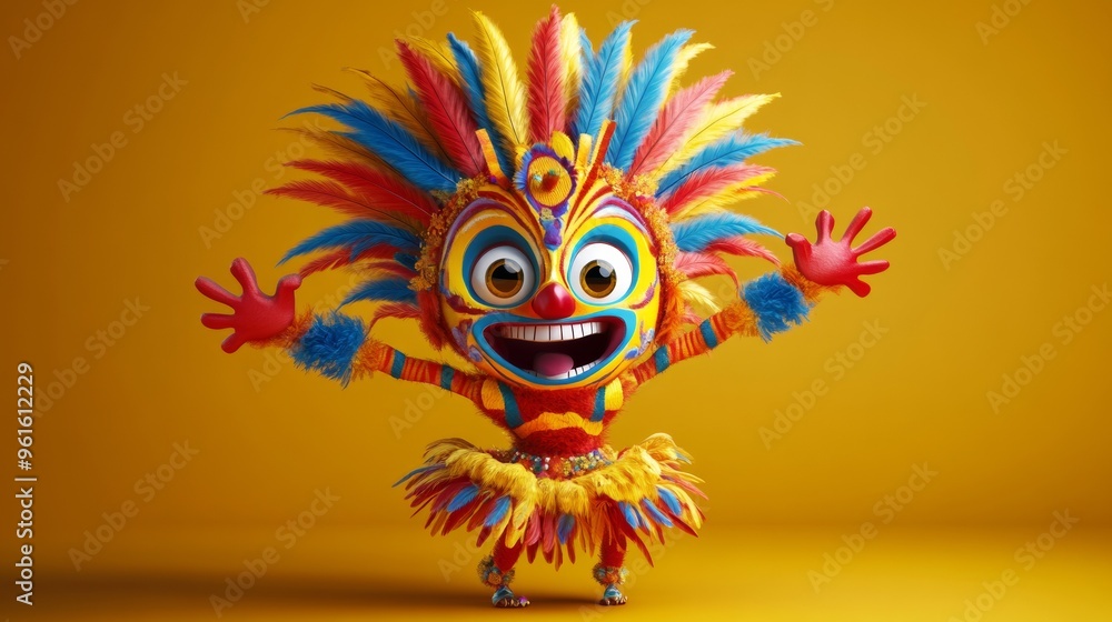 3D Brazilian Carnival Character. Dancing with Joy in Colorful Feathers 3D Brazilian Carnival Character. Dancing with Joy in Colorful Feathers