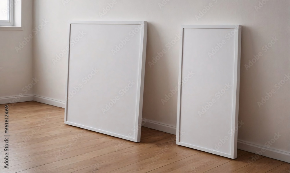 An empty photo frame interior design illustration template image, an empty white poster frames on the wall interior mockup design. An empty photo frame interior design illustration template image, an empty white poster frames on the wall interior mockup design.