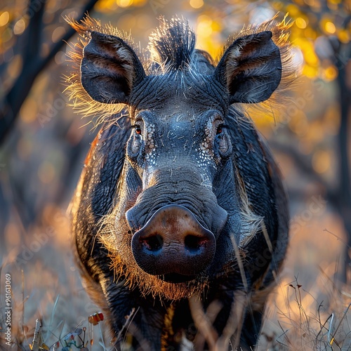 wild warthog closeup in a forest setting highlighting the tusks and natural habitat of this wild animal in african wildlife perfect for outdoor photography