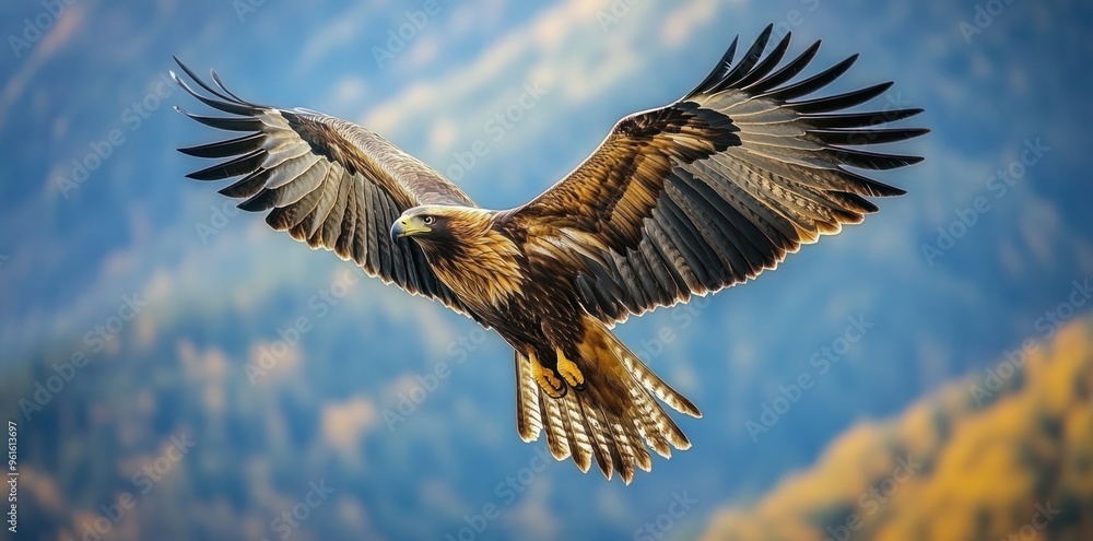 Golden Eagle Soaring Through the Sky with Spread Wings Golden Eagle Soaring Through the Sky with Spread Wings