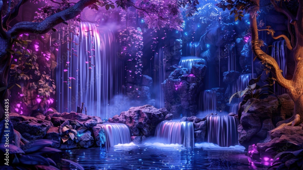 Enchanted Waterfall in a Mystical Forest. Enchanted Waterfall in a Mystical Forest.
