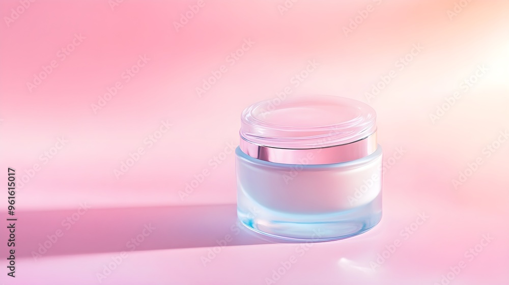 A close-up shot of a luxurious jar of cream with a glossy lid, set against a soft pastel background with ample copy space A close-up shot of a luxurious jar of cream with a glossy lid, set against a soft pastel background with ample copy space