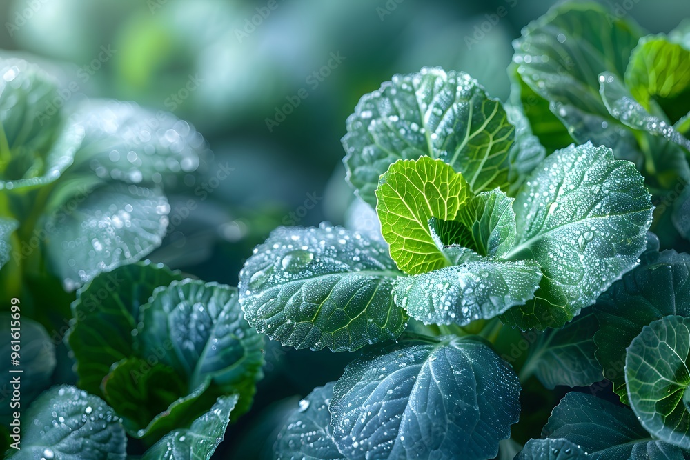 Fresh Green Cabbage Leaves with Morning Dew - Nature's Organic Produce Fresh Green Cabbage Leaves with Morning Dew - Nature's Organic Produce