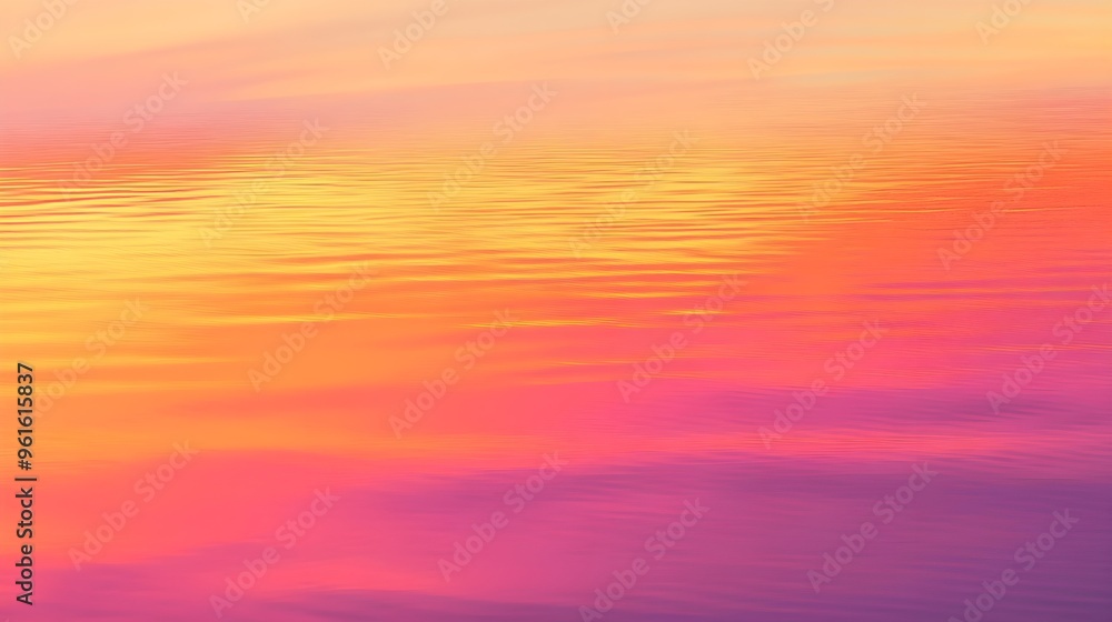 A serene sunset over a tranquil lake, reflecting vibrant orange and pink hues on the water's surface, with a light solid color background to enhance the view A serene sunset over a tranquil lake, reflecting vibrant orange and pink hues on the water's surface, with a light solid color background to enhance the view