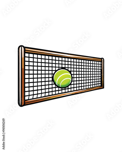 Editable vector illustration of a tennis net with a ball.