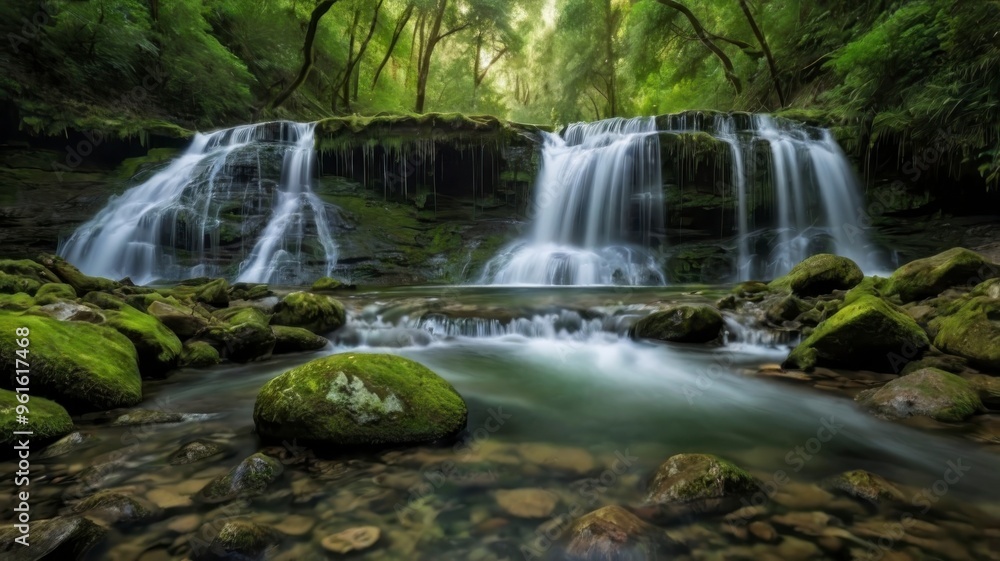 Waterfalls in verdant landscape Waterfalls in verdant landscape