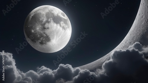 Waxing crescent moon close-up in nighttime sky