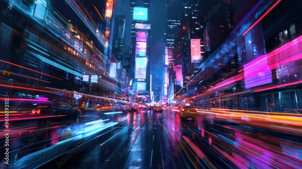 Neon Cityscape with Speed Lines Neon Cityscape with Speed Lines