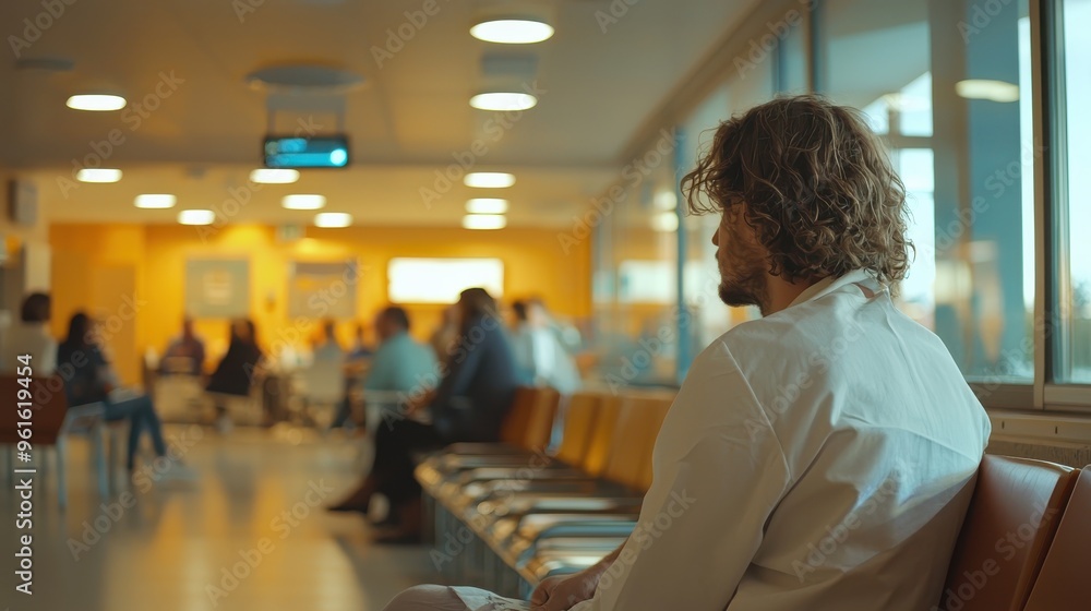 doctor looking at crowded waiting room