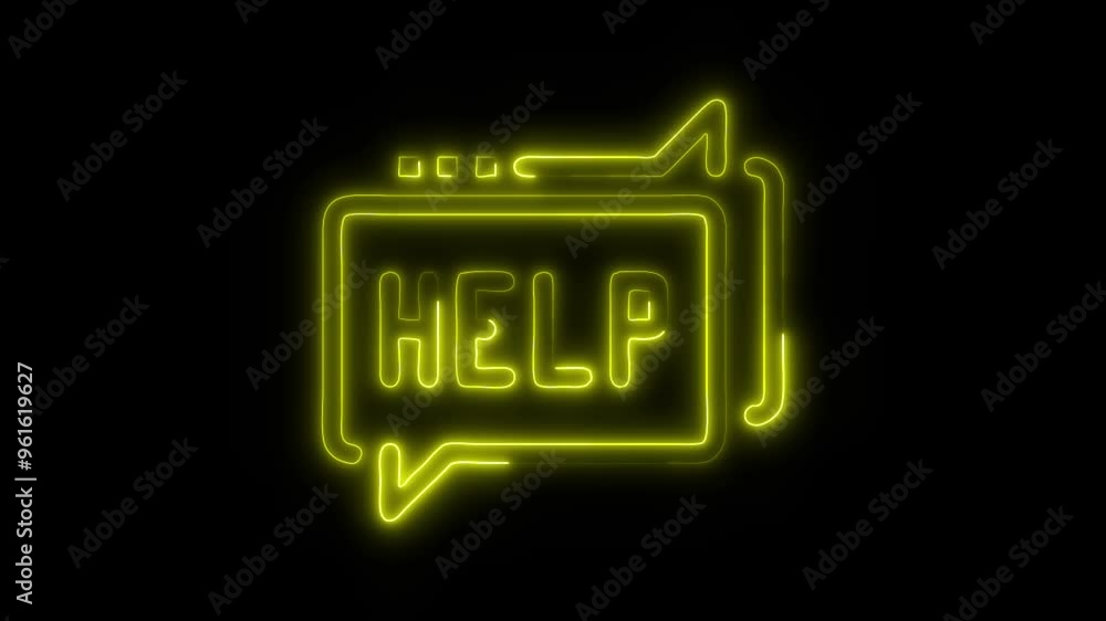 Neon Help Icon Video HD - Glowing Assistance and Support Symbol in Speech Bubble on Black Background Animated for Customer Service and Support Systems Neon Help Icon Video HD - Glowing Assistance and Support Symbol in Speech Bubble on Black Background Animated for Customer Service and Support Systems