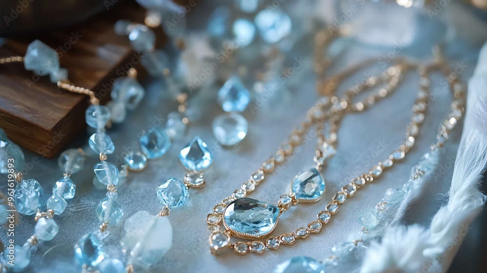 Elegant blue gemstone jewelry displayed on a soft surface, showcasing the beauty and craftsmanship of unique accessories. Elegant blue gemstone jewelry displayed on a soft surface, showcasing the beauty and craftsmanship of unique accessories.