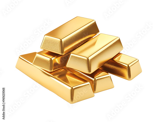 Set of Gold Bars in Neat Piles, Gleaming Wealth, Isolated on a Transparent PNG Background 