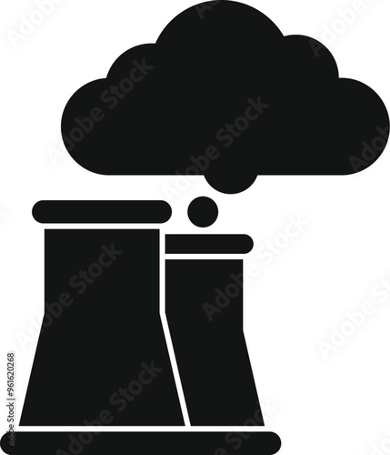 This simple and stark icon depicts a nuclear plant emitting pollution into the atmosphere