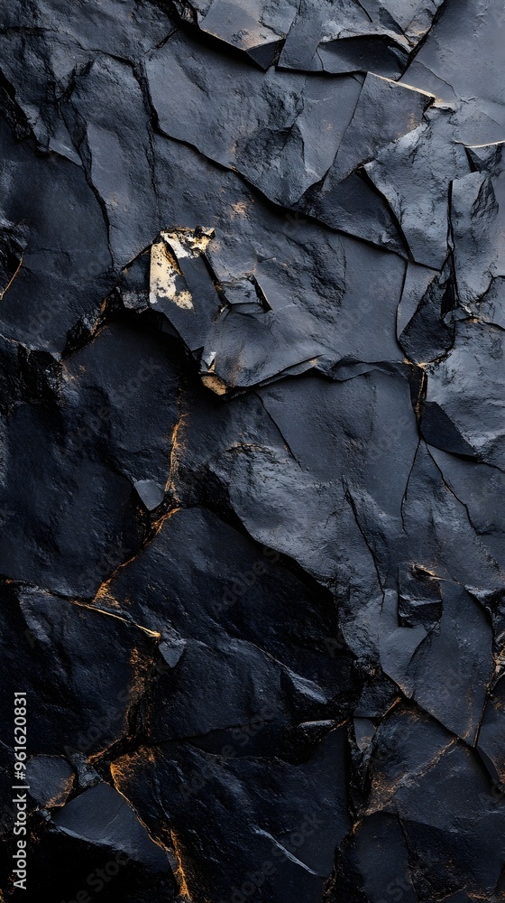 An abstract representation of black stone textures with a realistic finish, ideal for design projects, on a soft colored background