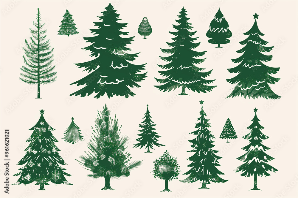 Obraz premium christmas trees set
