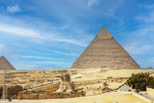 The Sphinx and Pyramid against the background of a beautiful blue sky ,Cairo,Egypt