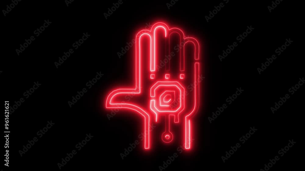 Neon Hand Security Icon Video HD - Glowing Biometric Technology Symbol with Fingerprint and Chip on Black Background Animation for Digital Security Systems Neon Hand Security Icon Video HD - Glowing Biometric Technology Symbol with Fingerprint and Chip on Black Background Animation for Digital Security Systems
