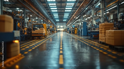 Industrial Factory Interior with Lines of Machinery