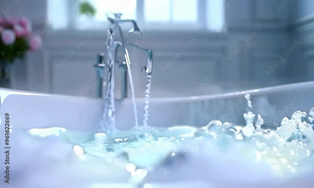 Luxurious bathtub filled with bubbles, Video Luxurious bathtub filled with bubbles, Video