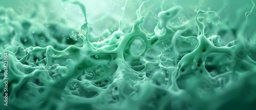  A tight shot of a green material submerged in copious amounts of water at its base photo