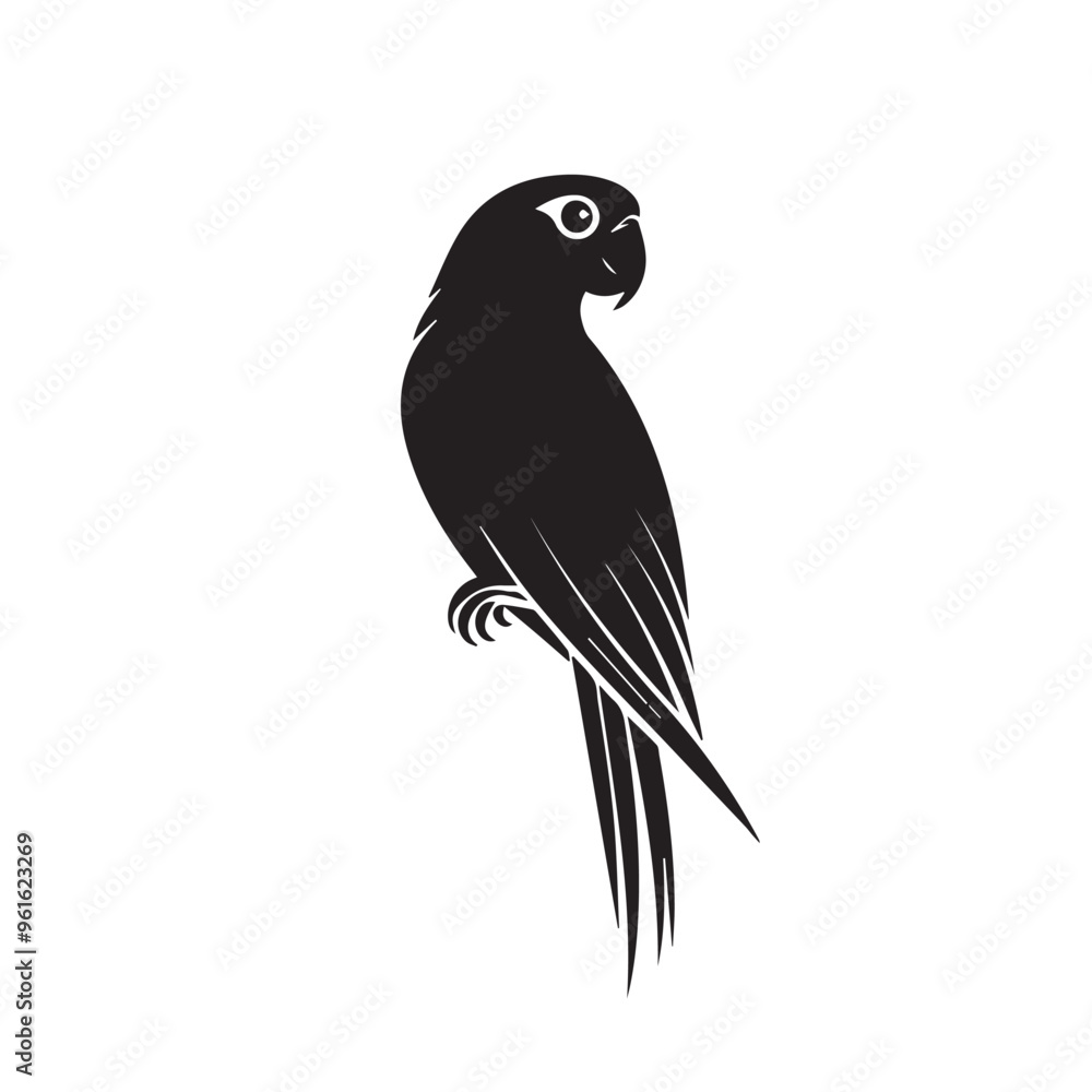 Fototapeta premium Parrot in cartoon, doodle style . Image for t-shirt, web, mobile apps and ui. Isolated 2d vector illustration in logo, icon, sketch style, Eps 10, black and white. AI Generative