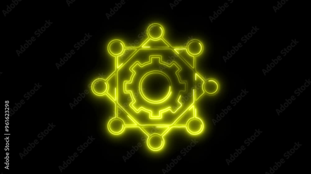 Neon Gear Network Icon Video HD - Glowing Technology Symbol with Connected Nodes and Cogwheel on Black Background Animation for Industrial and Digital Connections Neon Gear Network Icon Video HD - Glowing Technology Symbol with Connected Nodes and Cogwheel on Black Background Animation for Industrial and Digital Connections