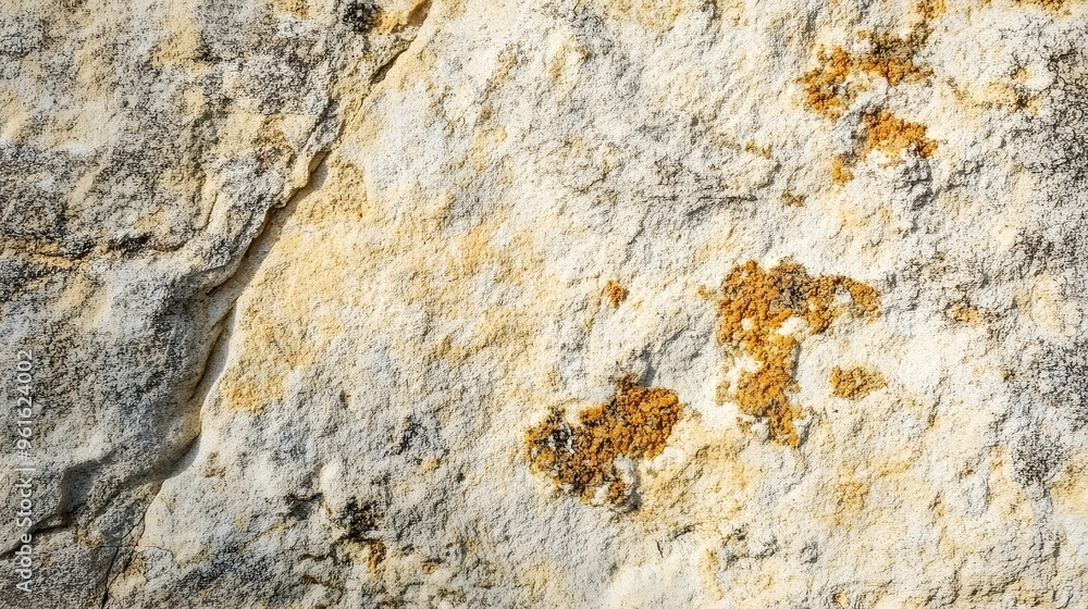 Naklejka premium A close-up of rough granite stone texture, showcasing intricate patterns and natural colors against a soft light solid color background