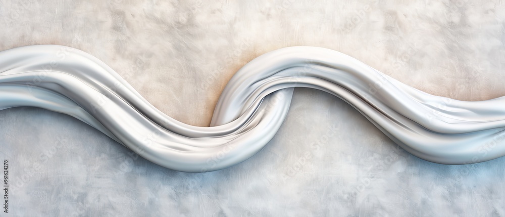 A painting of a white wave on gray backdrop, featuring a light brown spot in its center