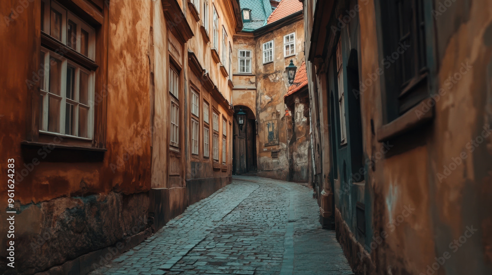 Obraz premium Historical alleyway in the old town of Prague, Czech Republic, with medieval architecture.
