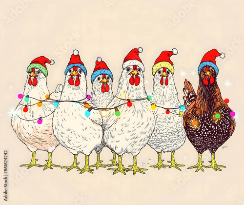 Chickens in Santa Hats
