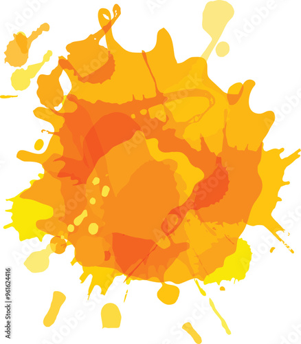 Yellow orange paint splash shape colorful set. paint with liquid fluid isolated for design elements. ink splatter flat collection. Isolated vector illustration