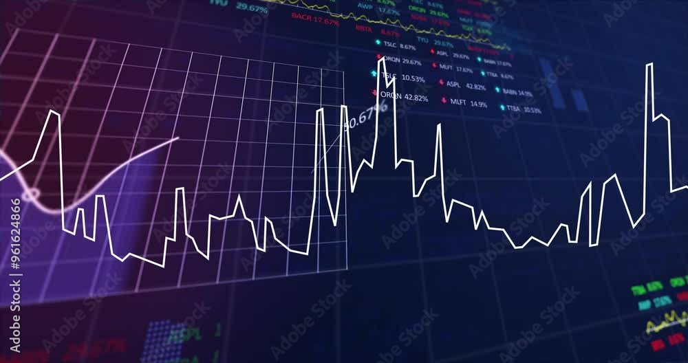 Stock market data and financial chart animation over digital interface background Stock market data and financial chart animation over digital interface background